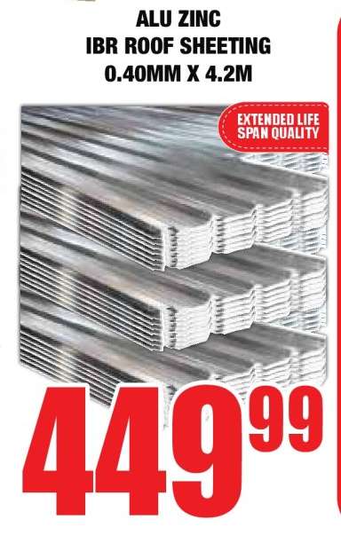 ALU ZINC IBR ROOF SHEETING 0.40MM X 4.2M