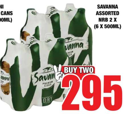 SAVANNA ASSORTED NRB 2 X (6 X 500ML)