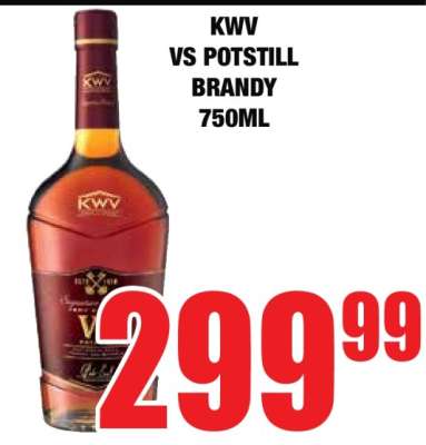 KWV VS POTSTILL BRANDY 750ML