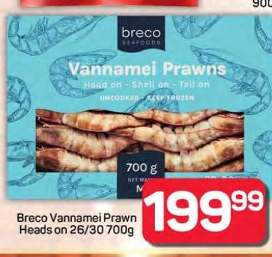 Breco Vannamei Prawn Heads on 26/30 700g