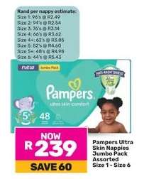 Pampers Ultra Skin Nappies Jumbo Pack Assorted Size 1 - Size 6