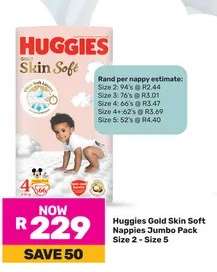 Huggies Gold Skin Soft Nappies Jumbo Pack Size 2 - Size 5