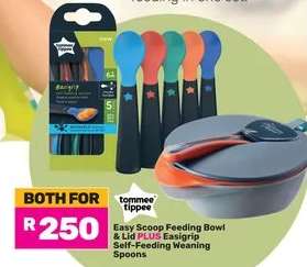 Tommee Tippee Easy Scoop Feeding Bowl & Lid PLUS Easigrip Self-Feeding Weaning Spoons