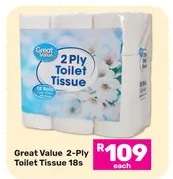 Great Value 2-Ply Toilet Tissue 18s