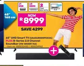 65" UHD Smart TV (UA65U8000FKXXA) PLUS B-Series 2.0 Channel Soundbar (HW-B400F/XA)