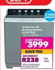 15 kg Twin Tub Washing Machine (LI DTT151)