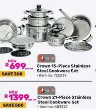 Crown 15-Piece Stainless Steel Cookware Set