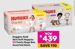 Huggies Gold Skin Soft Nappies OR Pants Mega Box Assorted Sizes