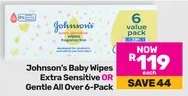 Johnson's Baby Wipes Extra Sensitive Or Gentle All Over 6 Pack