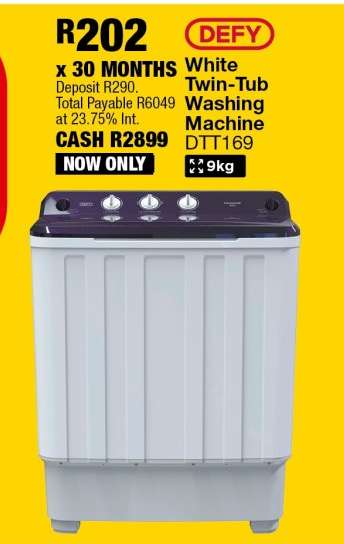DEFY White Twin-Tub Washing Machine DTT169