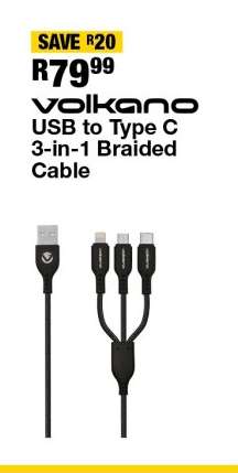 Volkano USB to Type C 3-in-1 Braided Cable