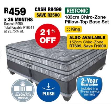 Restonic 183cm Chiro-Zone Pillow-Top Base Set