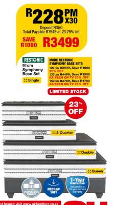 Restonic 91cm Symphony Base Set