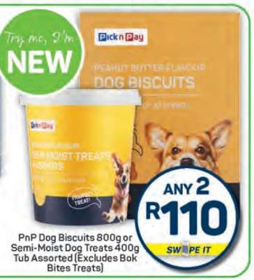 PnP Dog Biscuits 800g or Semi-Moist Dog Treats 400g Tub Assorted