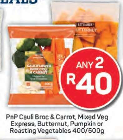 PnP Cauli Broc & Carrot, Mixed Veg Express, Butternut, Pumpkin or Roasting Vegetables 400/500g
