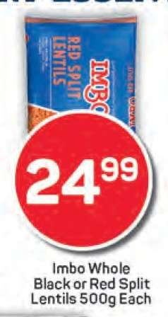 Imbo Whole Black or Red Split Lentils 500g Each
