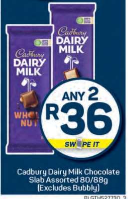Cadbury Dairy Milk Chocolate Slab Assorted 80/88g (Excludes Bubbly)