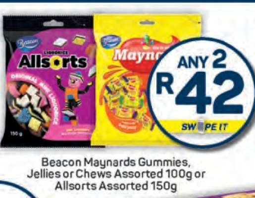 Beacon Maynards Gummies, Jellies or Chews Assorted 100g or Allsorts Assorted 150g