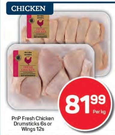 PnP Fresh Chicken Drumsticks 6s or Wings 12s
