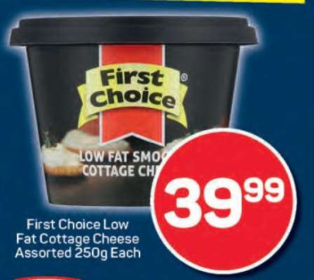 First Choice Low Fat Cottage Cheese Assorted 250g Each