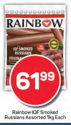 Rainbow IQF Smoked Russians Assorted 1kg Each