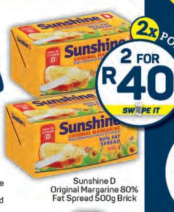 Sunshine D Original Margarine 80% Fat Spread 500g Brick