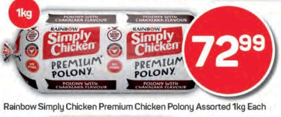 Rainbow Simply Chicken Premium Chicken Polony Assorted 1kg Each