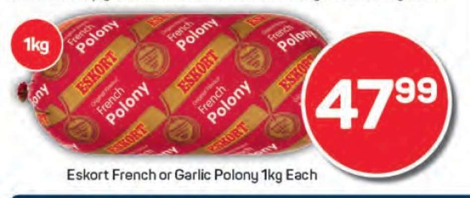 Eskort French or Garlic Polony 1kg Each