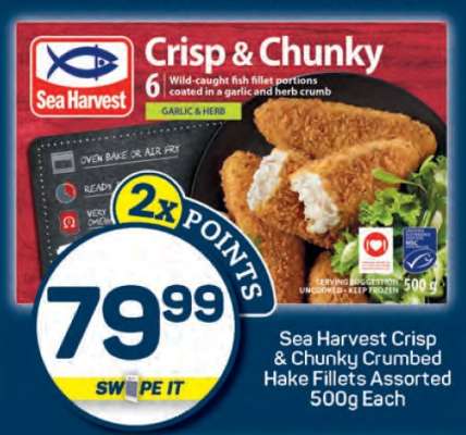 Sea Harvest Crisp & Chunky Crumbed Hake Fillets Assorted 500g Each