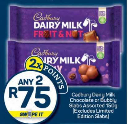 Cadbury Dairy Milk Chocolate or Bubbly Slabs Assorted 150g
