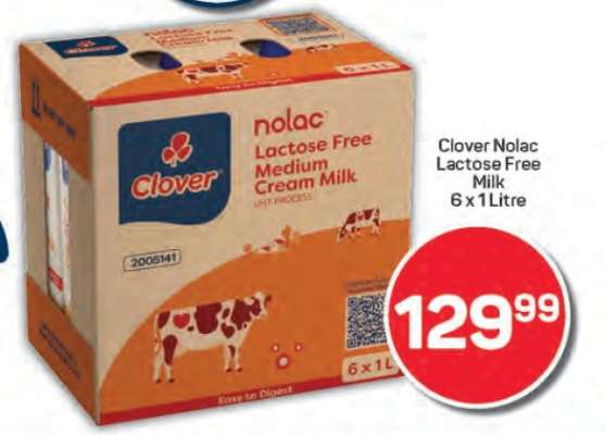 Clover Nolac Lactose Free Milk 6 x 1 Litre