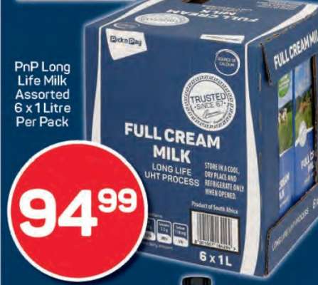 PnP Long Life Milk Assorted 6 x 1 Litre Per Pack