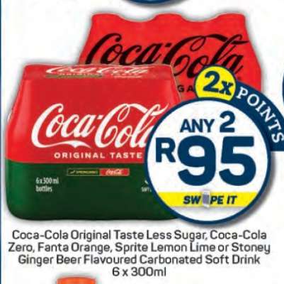 Coca-Cola Original Taste Less Sugar, Coca-Cola Zero, Fanta Orange, Sprite Lemon Lime or Stoney Ginger Beer Flavoured Carbonated Soft Drink