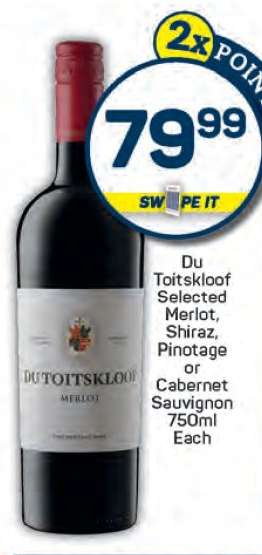 Du Toitskloof Selected Merlot, Shiraz, Pinotage or Cabernet Sauvignon 750ml Each