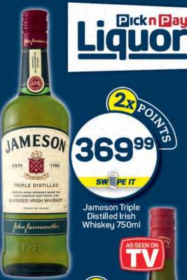 Jameson Triple Distilled Irish Whiskey 750ml