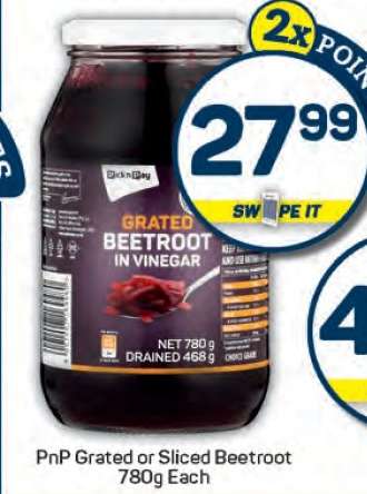 PnP Grated or Sliced Beetroot 780g Each