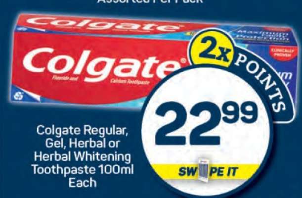 Colgate Regular, Gel, Herbal or Herbal Whitening Toothpaste 100ml Each