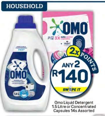 Omo Liquid Detergent 1.5 Litre or Concentrated Capsules 14s Assorted