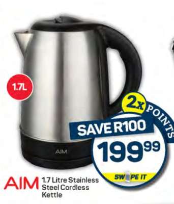 AIM 1.7 Litre Stainless Steel Cordless Kettle