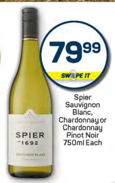 Spier Sauvignon Blanc, Chardonnay or Chardonnay Pinot Noir 750ml Each