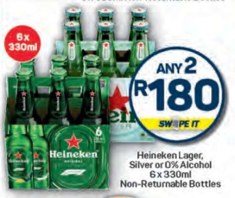Heineken Lager, Silver or 0% Alcohol