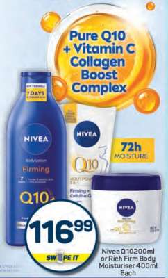 Nivea Q10 200ml or Rich Firm Body Moisturiser 400ml