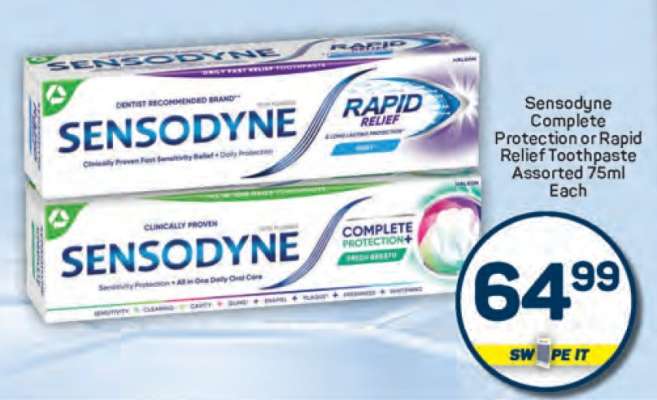 Sensodyne Complete Protection or Rapid Relief Toothpaste Assorted 75ml Each