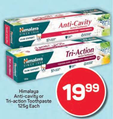 Himalaya Anti-cavity or Tri-action Toothpaste 125g Each