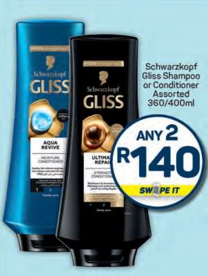 Schwarzkopf Gliss Shampoo or Conditioner Assorted 360/400ml