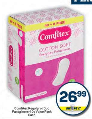 Comfitex Regular or Duo Pantyliners 40s Value Pack Each