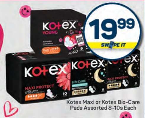 Kotex Maxi or Kotex Bio-Care Pads Assorted 8-10s Each