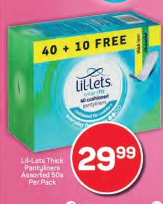 Lil-Lets Thick Pantyliners Assorted 50s Per Pack