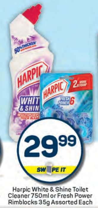 Harpic White & Shine Toilet Cleaner 750ml or Fresh Power Rimblocks 35g Assorted Each