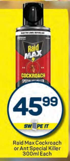 Raid Max Cockroach or Ant Special Killer 300ml Each